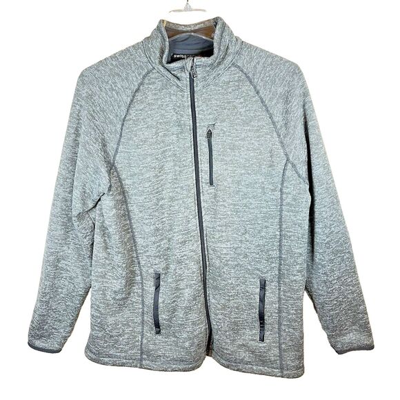 Swiss Tech Men’s Large Gray Full Zip Sweater Cardigan Jacket Size Zip Pockets - Picture 1 of 10